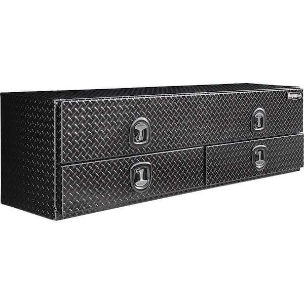 21x18x88 In Gloss Black Diamond Tread Aluminum Flatbed Contractor Top Mount Tool Box With Lower Door