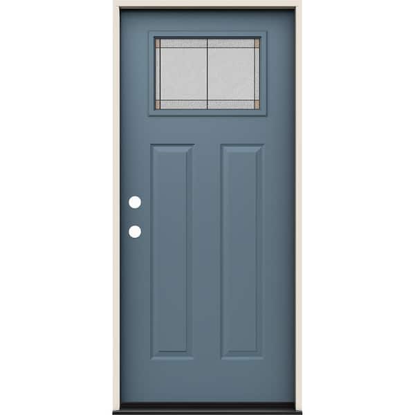 36 in. x 80 in. Right-Hand Craftsman Ballantyne Decorative Glass Colony Steel Prehung Front Door