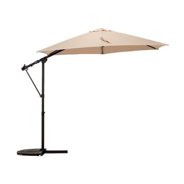 Clihome 10 ft. Steel Cantilever Solar Tilt Pation Umbrella in Beige with Led Lights