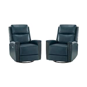 Regina 30.31 in. Wide Turquoise Genuine Leather Swivel Rocker Recliner with Nailhead Trims (Set of 2)