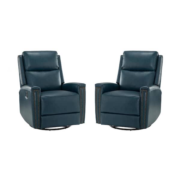 JAYDEN CREATION Regina 30.31 in. Wide Turquoise Genuine Leather Swivel Rocker Recliner with Nailhead Trims (Set of 2)