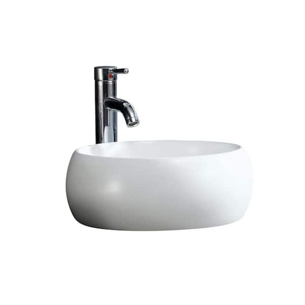 FINE FIXTURES Modern White Vitreous China Round Vessel Sink