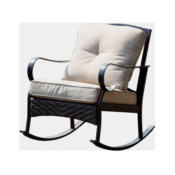 Leticia Steel Wicker Outdoor Rocking Chair with Beige Cushions