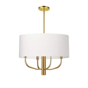 Eleanor 4-Light Aged Brass Shaded Chandelier with White Fabric Shade
