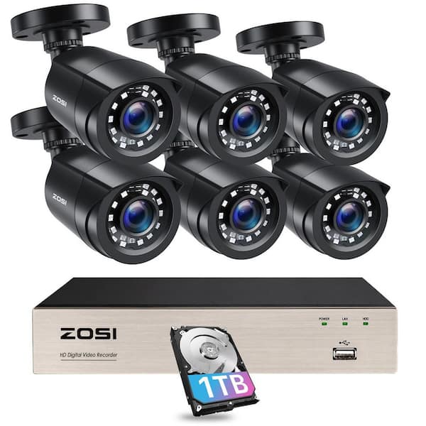 8-Channel 1080p FHD 1TB HDD DVR Home Surveillance System with 6-Wired Bullet Cameras