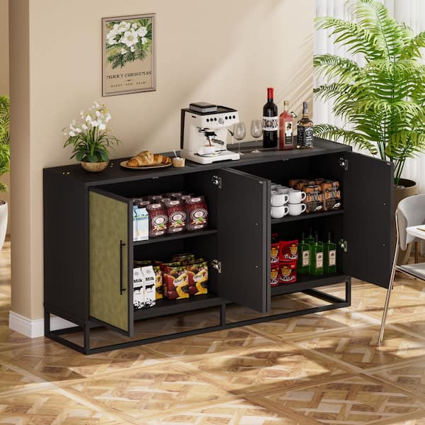 61.5 in. W Accent Storage Cabinets with Adjustable Shelves, Wood Buffet Sideboard for Kitchen and Living Room, Green