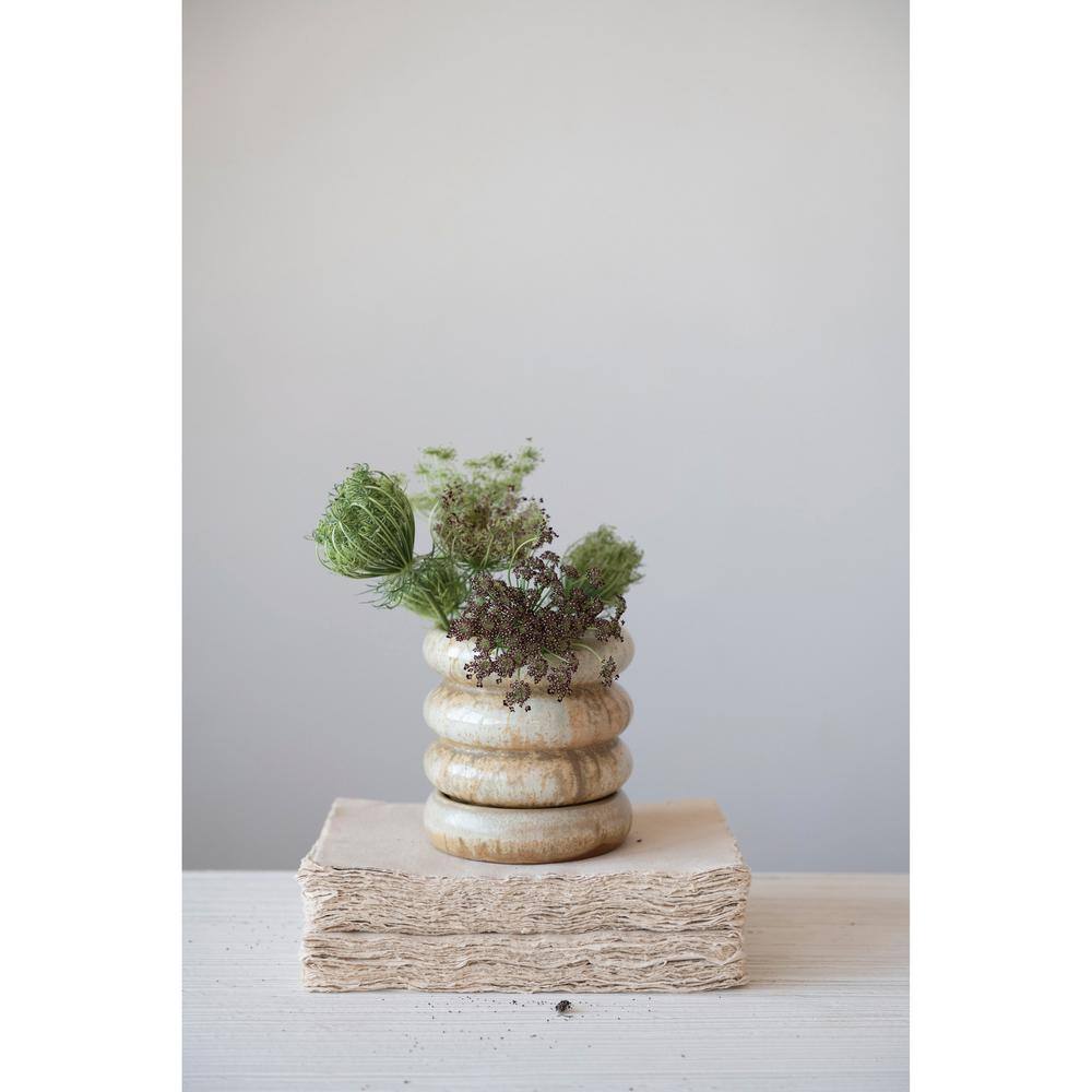 Butterscotch Reactive Glaze Stoneware Planter with Saucer