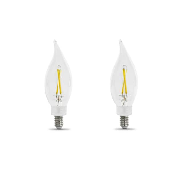 Feit Electric 25-Watt Equiv. BA10 E12 Candelabra Base Dim Filament CEC Clear Glass Chandelier LED Light Bulb, Soft White 2700K(2-Pack)