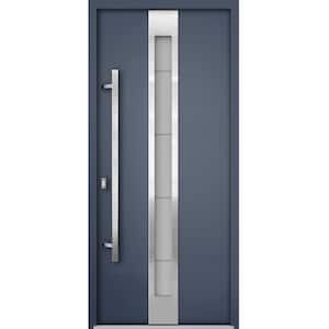 36 in. x 80 in. Right-hand/Inswing Frosted Glass Gray Graphite Steel Prehung Front Door with Hardware