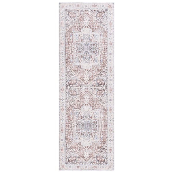 Arizona 3 ft. x 12 ft. Taupe/Beige Machine Washable Traditional Border Runner Rug