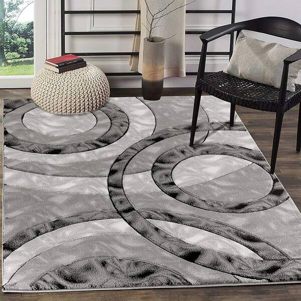 ギャルソンRUG Dark Gray Polypropylene 4 ft. x 6 ft. Geometric Indoor Area Rug