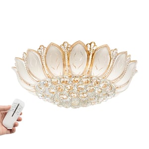 23 in. 7-Light Modern Gold Lotus Flower Shape Flush Mount Ceiling Lamp with Remote Control