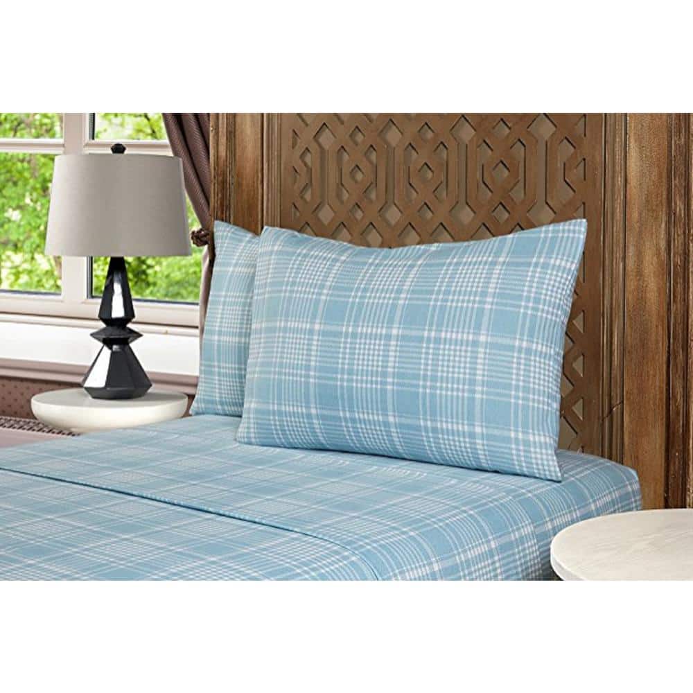 Mhf Home 4-Piece Blue Plaid King Sheet Set