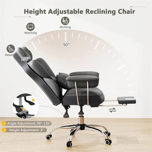 COSTWAY Ergonomic Office Chair – Adjustable Height, Leather-Like Fabric, Rolling Casters, Mid-Back Support, Grey, 275 Lb Capacity