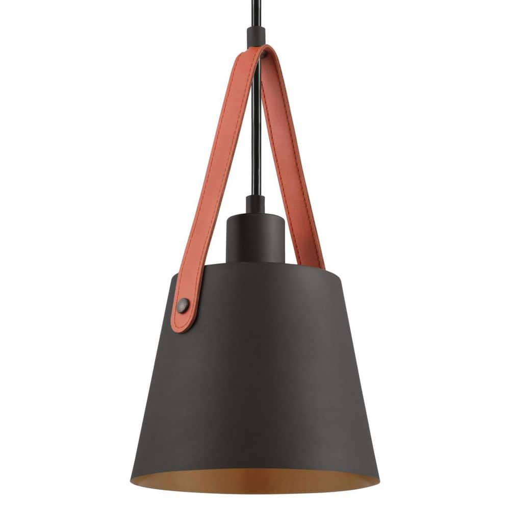 Pasco Mini Pendant Light with Leather Strap, Black-Bronze Finish