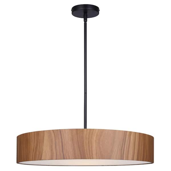 Dexter 60-Watt 4-Light Matte Black Contemporary Pendant with Wood Faux Wood Shade