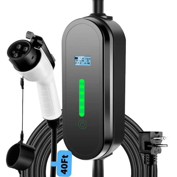 40Ft 240-Volt Electric Vehicle Charger Level 1 and 2 16 Amp EV Charging Station NEMA5-15P 6-20 Plug J1772 Portable