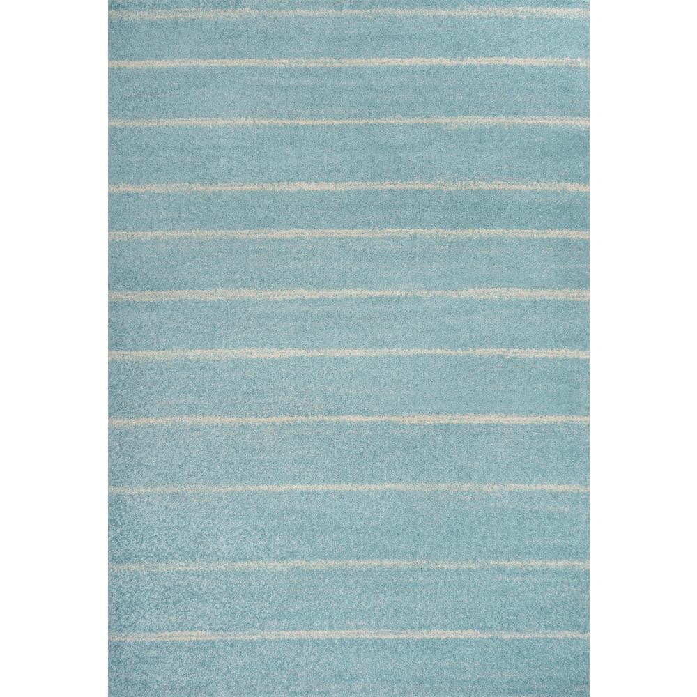 Turquoise and Cream Synthetic Stripe 3' x 5' Area Rug