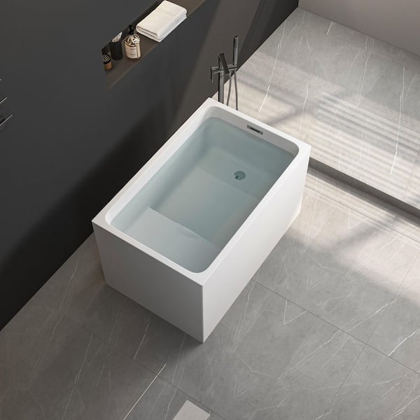 43 in Acrylic Flatbottom Rectangle Freestanding Non-Whirlpool Soaking Bathtub Include Interior Seat Outer White