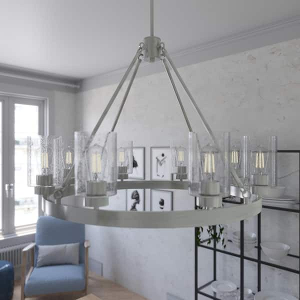 Hartland 8 Light Brushed Nickel Circular Chandelier with Seeded Glass Shades Kitchen Light