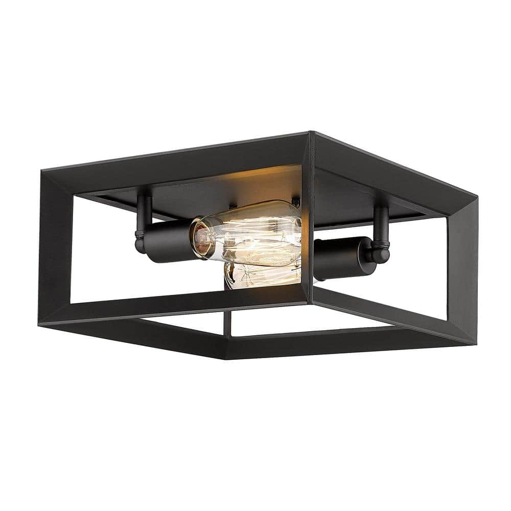 JAZAVA 11.5 in. 2-Light Black Flush Mount Farmhouse Ceiling Light ...