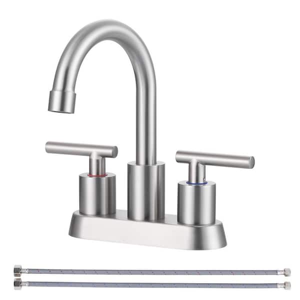 VEVETTA Modern 4 in. Centerset Double Handle Bathroom Sink Faucet with Pop-Up Drain and Removable Aerator in Matte Black