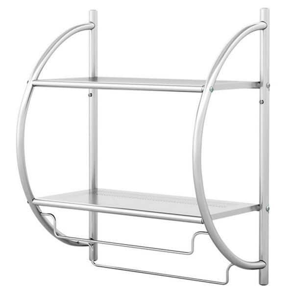 2-Tier Wall Mounted Bath Rack in Silver with Double Towel Holders (1-Pack）