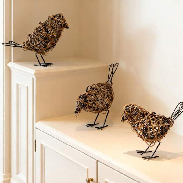 置物  Bird 3PCS Bird Statue Farmhouse Decor Set Natural 7 in. x 6 in