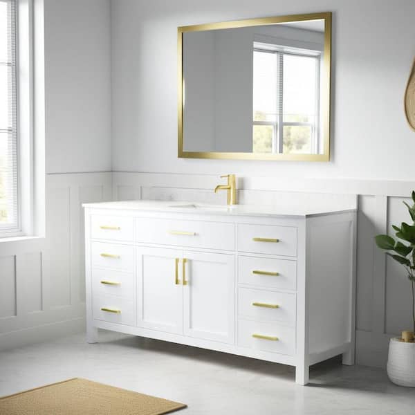 Beckett 66 in. W x 22 in. D Single Bath Vanity in White with Cultured Marble Vanity Top in White with White Basin
