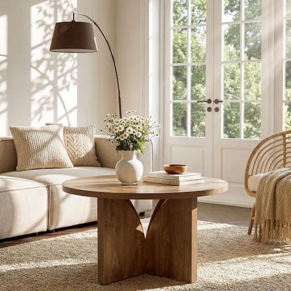TRIBESIGNS WAY TO ORIGIN 31.5 in. Oak Round Wood Coffee Table