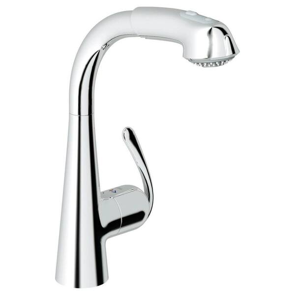 GROHE Ladylux 3 Plus Main Single-Handle Pull-Out Sprayer Kitchen Faucet in Starlight Chrome
