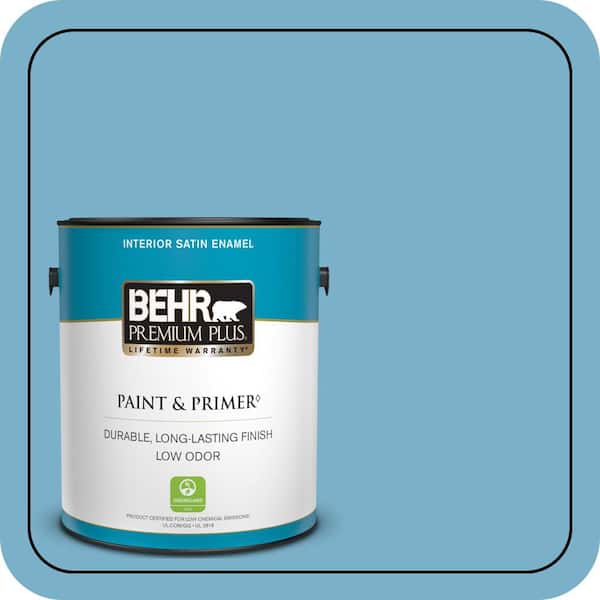 BEHR PREMIUM PLUS 1 gal. #M490-4 Frisky Blue Satin Enamel Low Odor ...