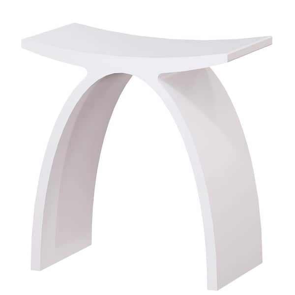 16.5 in W Freestanding Curved Shower Seat, Solid Surface Stool in Matte White