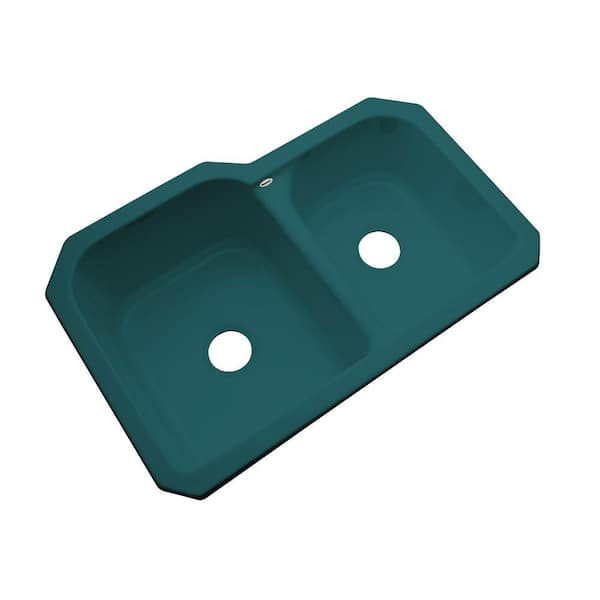 Thermocast Cambridge Undermount Acrylic 33 in. Double Bowl Kitchen Sink in Teal