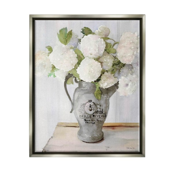 Hydrangea in French Country Pitcher Life by Stellar Design Studio Floater Frame Nature Wall Art Print 31 in. x 25 in.