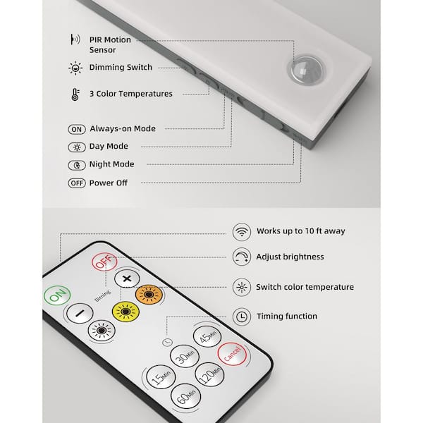 9.06 in. 6-Pack Battery Operated Wireless USB Charging White Integrated LED Linkable Under Cabinet Light, Closet Light
