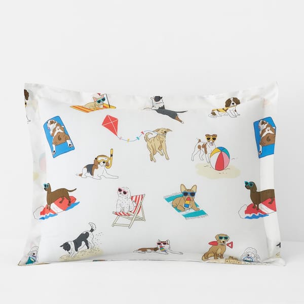The Company Store Company Cotton Sandcastle Dog White Multi Cotton Percale Standard Sham