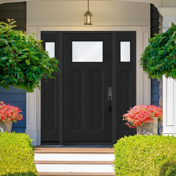 Regency 68 in. x 80 in. 1/4 TopL Clear Glass LHIS Onyx Fir Fiberglass Prehung Front Door w/14in-1/4Top SLs 6-9/16