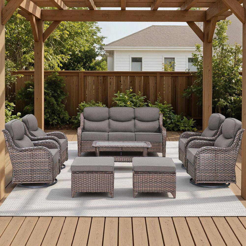 Arcadia Brown 8-Piece Wicker Patio Conversation Set with Swivel Gliders and 6-Inch Thick Olefin Gray Cushions price history on PriceWatchPro