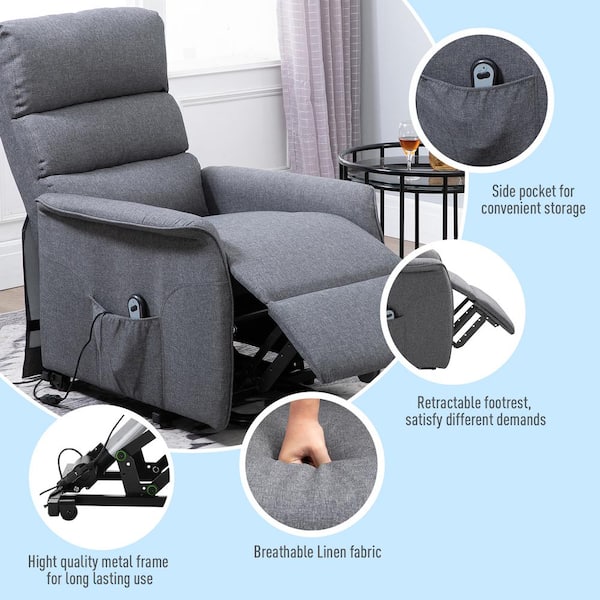HOMCOM Electric Power Lift Chair and Recliner with Footrest - Grey  713-042V80CG