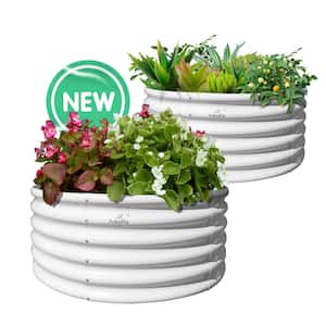 4 ft. x 4 ft. x 1.5 ft. Papyrus White Metal Outdoor Round Galvanized Raised Garden Bed For Vegetables (2-Pack)