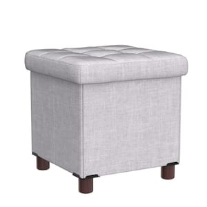 15 in. Wood Outdoor Ottoman with Storage for Living Room, Comfortable Seat with Lid, Light Gray