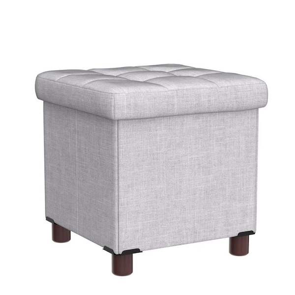 Angel Sar 15 in. Wood Outdoor Ottoman with Storage for Living Room, Comfortable Seat with Lid, Light Gray