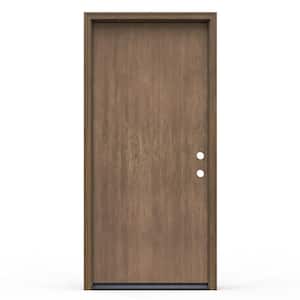 36 in. x 80 in. Flush Left-Hand/Inswing Warm Toffee Fiberglass Prehung Front Door with Brickmould