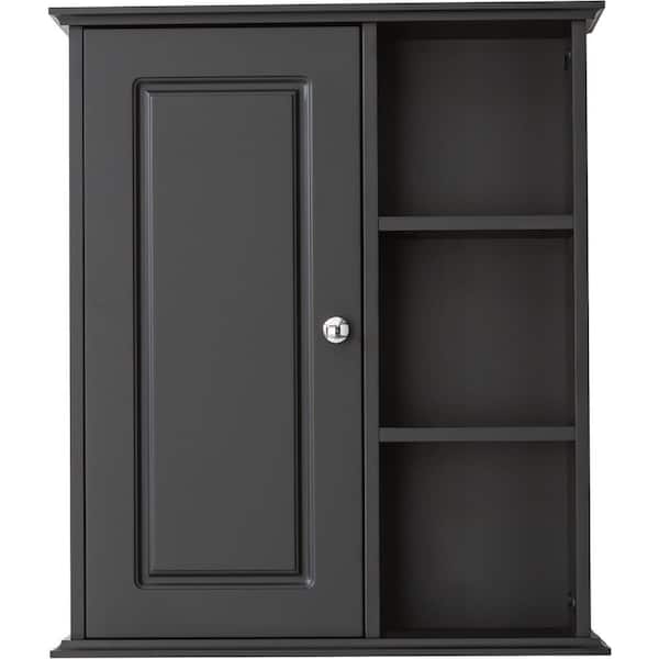 WELLFOR 23.6 in. W x 7.1 in. D x 27.6 in. H Bathroom Storage Wall Cabinet in Black-N with Soft-Closing Hinges