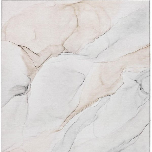 Beige Ivory and Gray 3 ft. x 5 ft. Abstract Indoor / Outdoor Area Rug