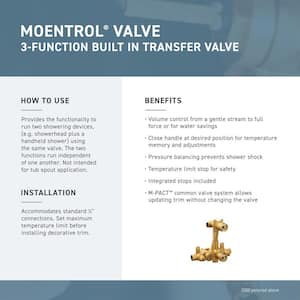 Moentrol Pressure-Balancing Volume-Control 3-Function Transfer Shower Valve with Stops - 1/2 in. CC Connection