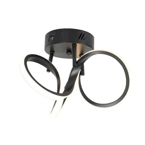 UMEILUCE Swirl 13 in. Black Integrated LED Modern Flush Mount Ceiling Light for Aisle Hallwy Kitchen Island 3000K Warm Light