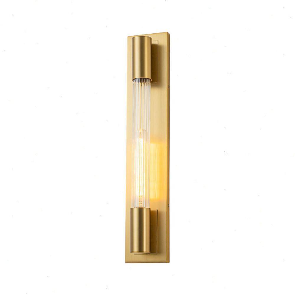 Corning 22.83 in. H 1-Light Cylindrical Brushed Gold Flush Mounted Wall Sconce with Clear Ribbed Glass Shade price history on PriceWatchPro