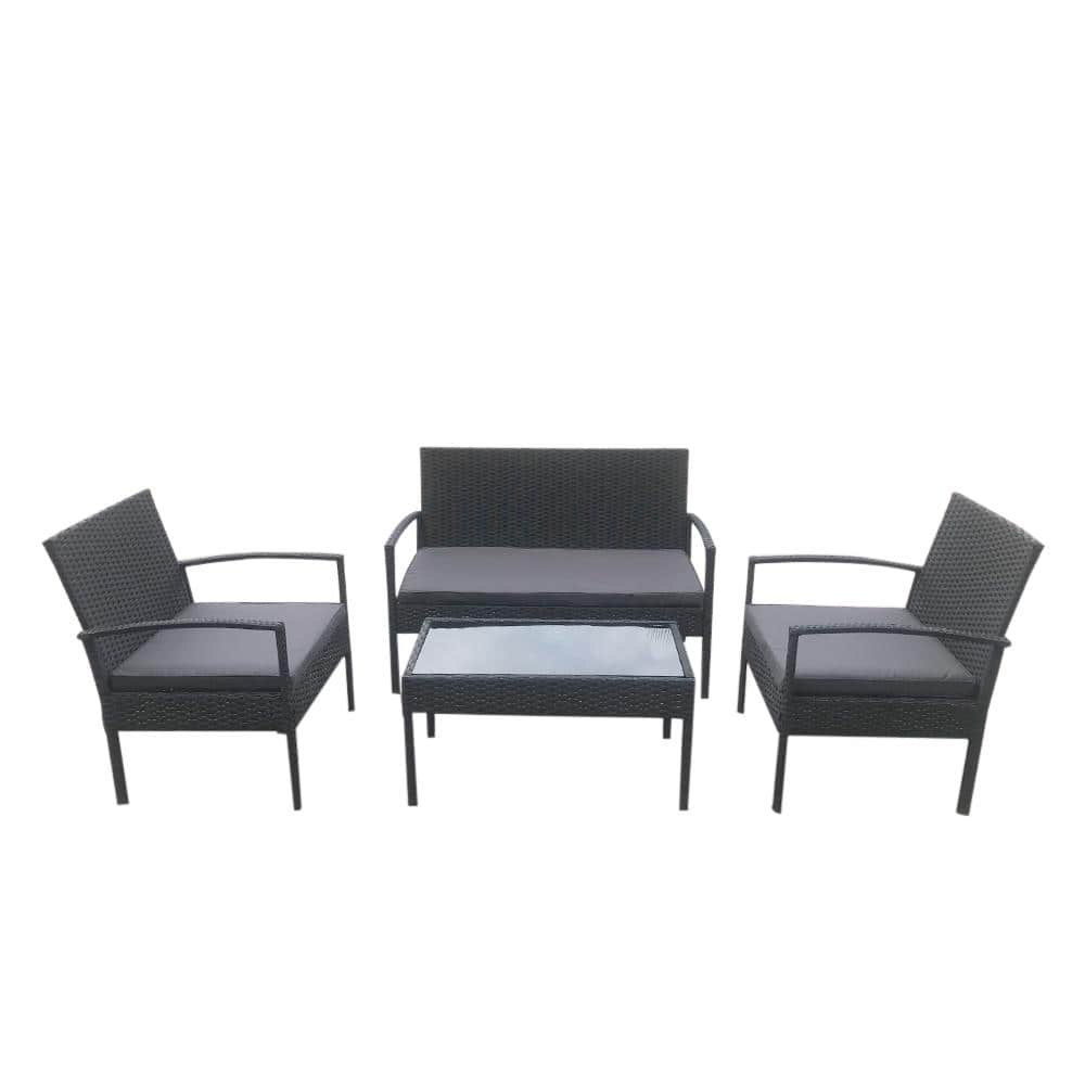 4-Piece Wicker Patio Conversation Set with Dark Gray Cushions price history on PriceWatchPro